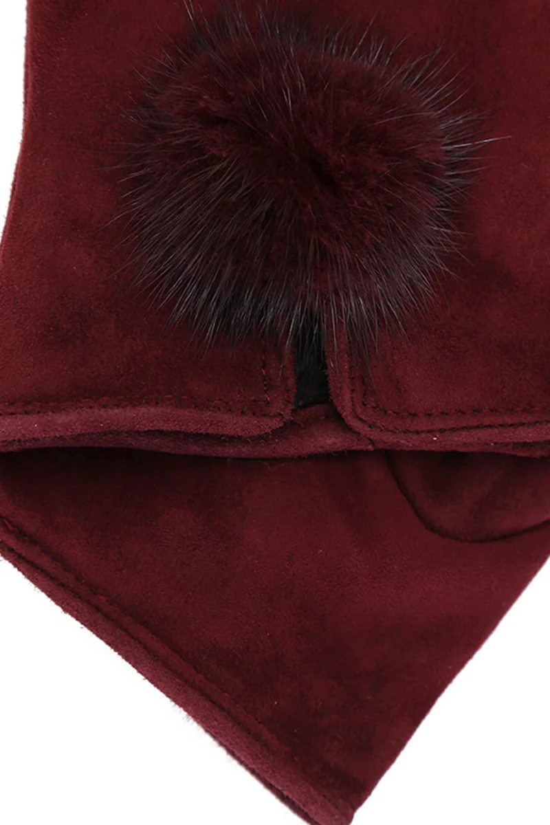 Kadın Bordo Süet Deri Eldiven - Image 3