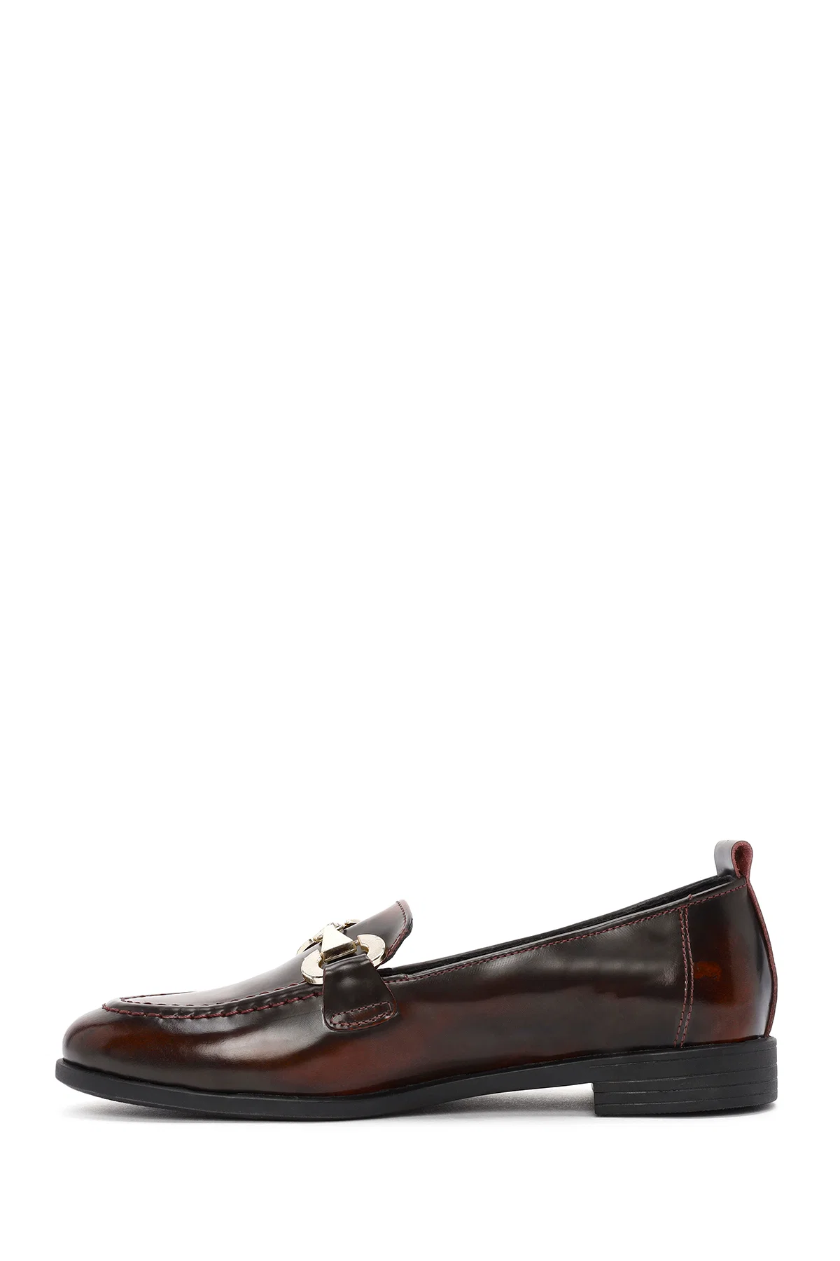 Kadın Bordo Toka Detaylı Deri Maskülen Loafer - Image 2