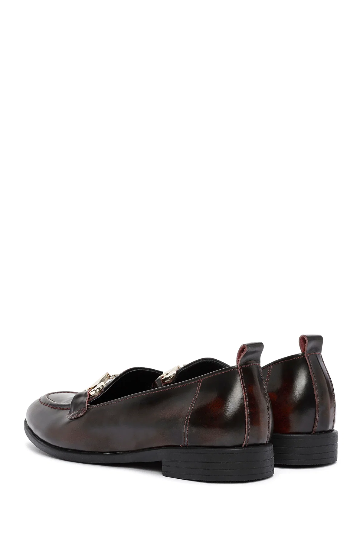 Kadın Bordo Toka Detaylı Deri Maskülen Loafer - Image 5