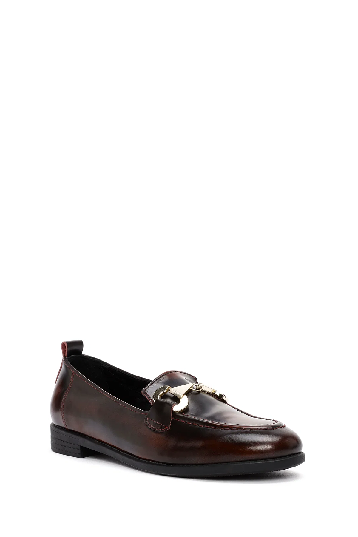 Kadın Bordo Toka Detaylı Deri Maskülen Loafer - Image 6