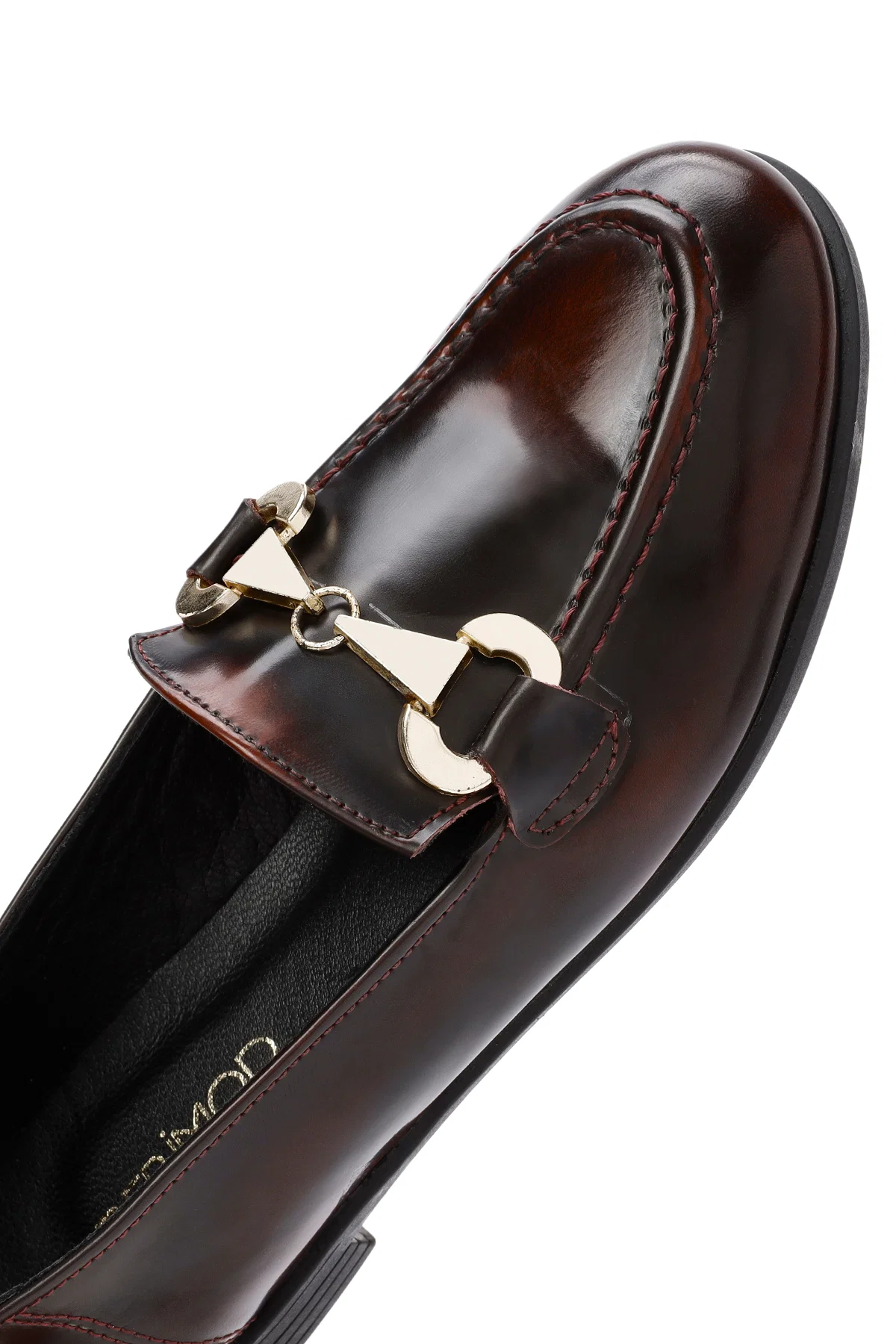 Kadın Bordo Toka Detaylı Deri Maskülen Loafer - Image 9