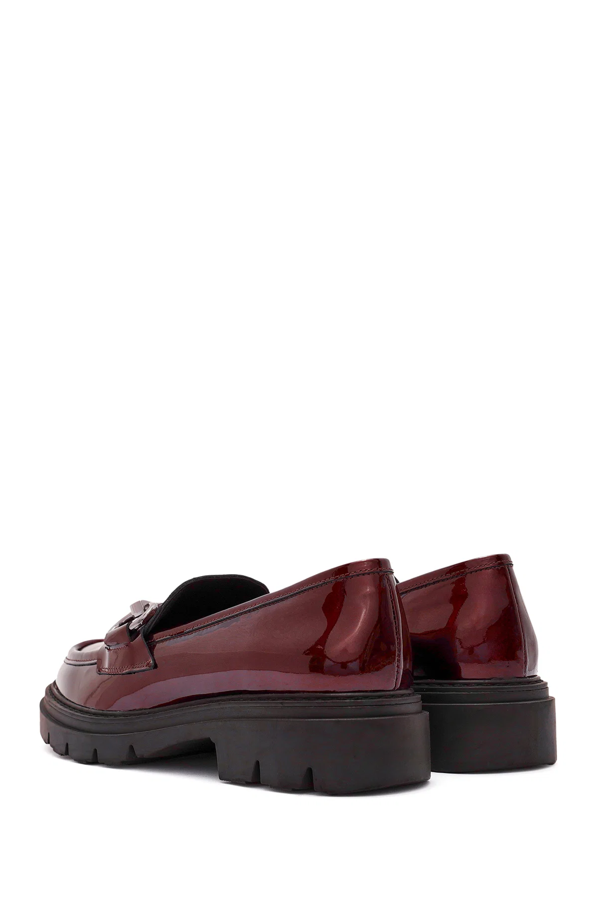 Kadın Bordo Toka Detaylı Rugan Deri Maskülen Loafer - Image 5