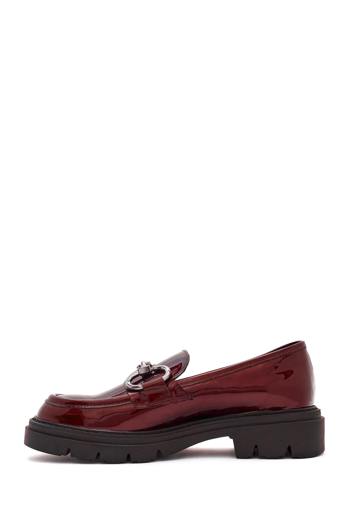 Kadın Bordo Toka Detaylı Rugan Deri Maskülen Loafer - Image 2