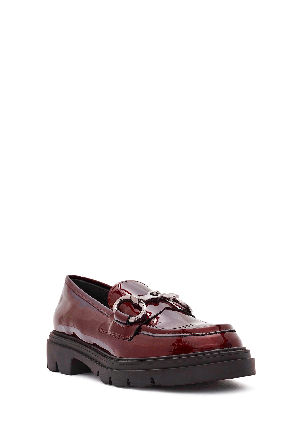 Kadın Bordo Toka Detaylı Rugan Deri Maskülen Loafer - Image 6