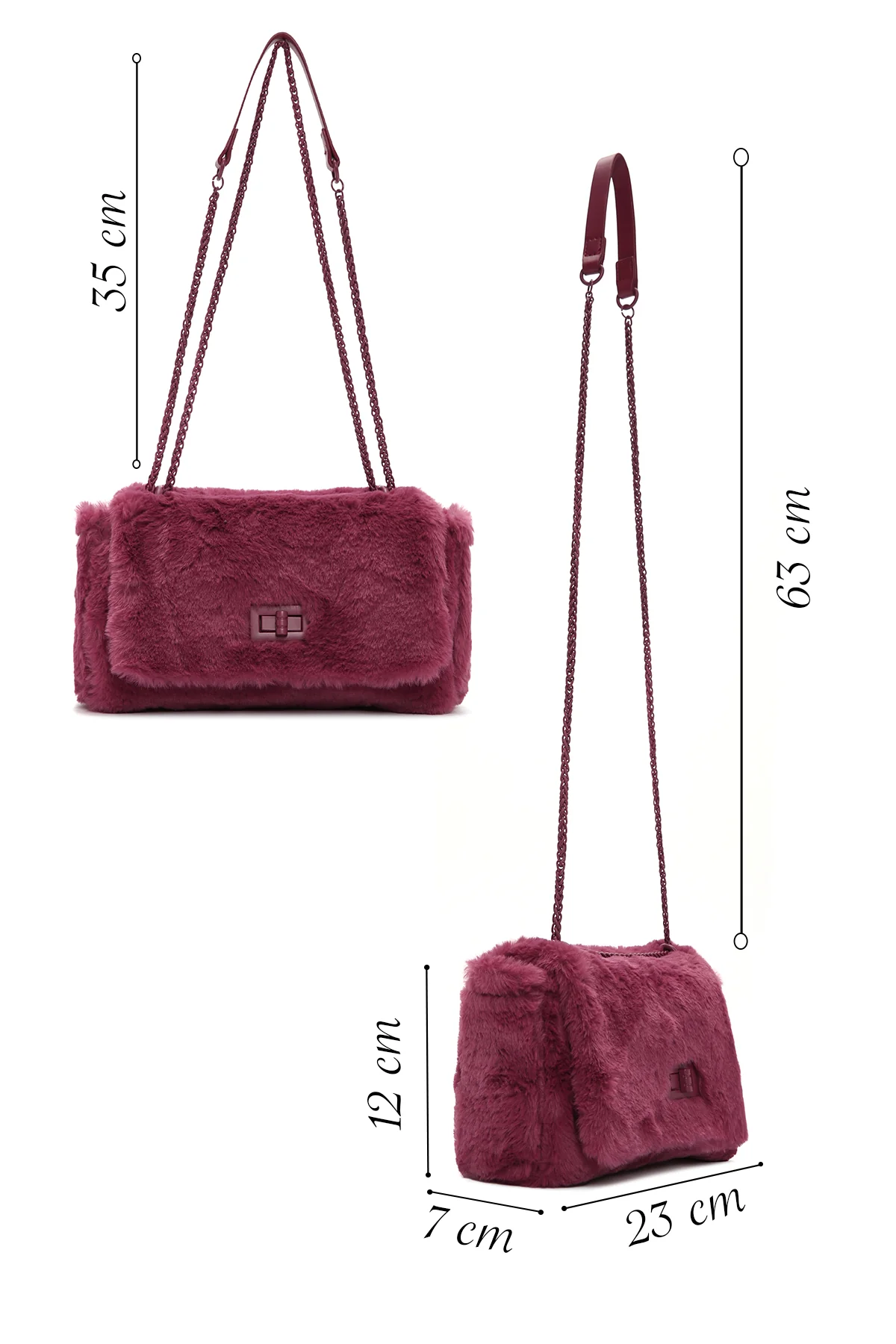 Kadın Bordo Uzun Askılı Peluş Çapraz Çanta - Image 2