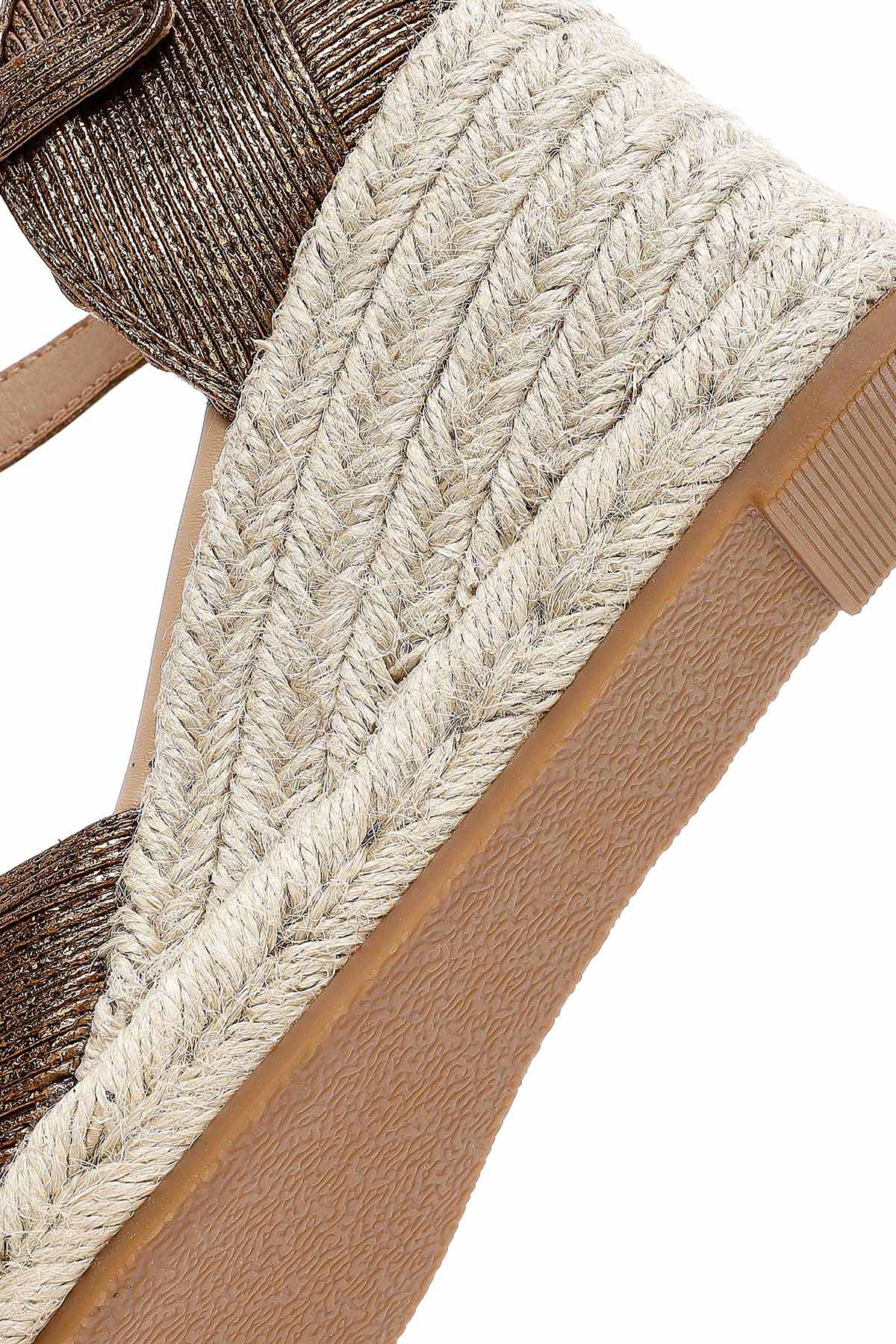 Kadın Bronz Bilekten Tokalı Metalik Dolgu Topuklu Espadril - Image 10