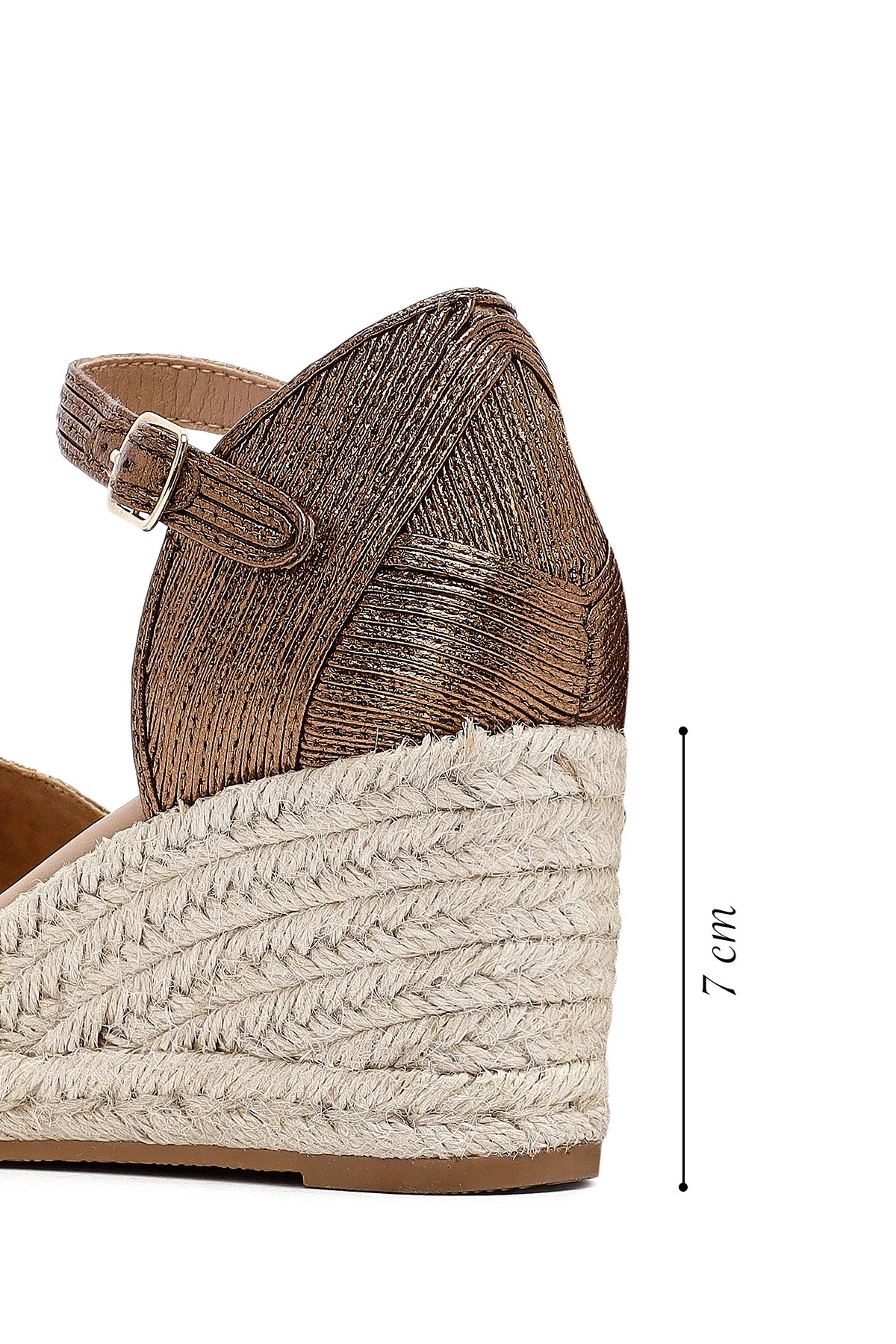 Kadın Bronz Bilekten Tokalı Metalik Dolgu Topuklu Espadril - Image 2