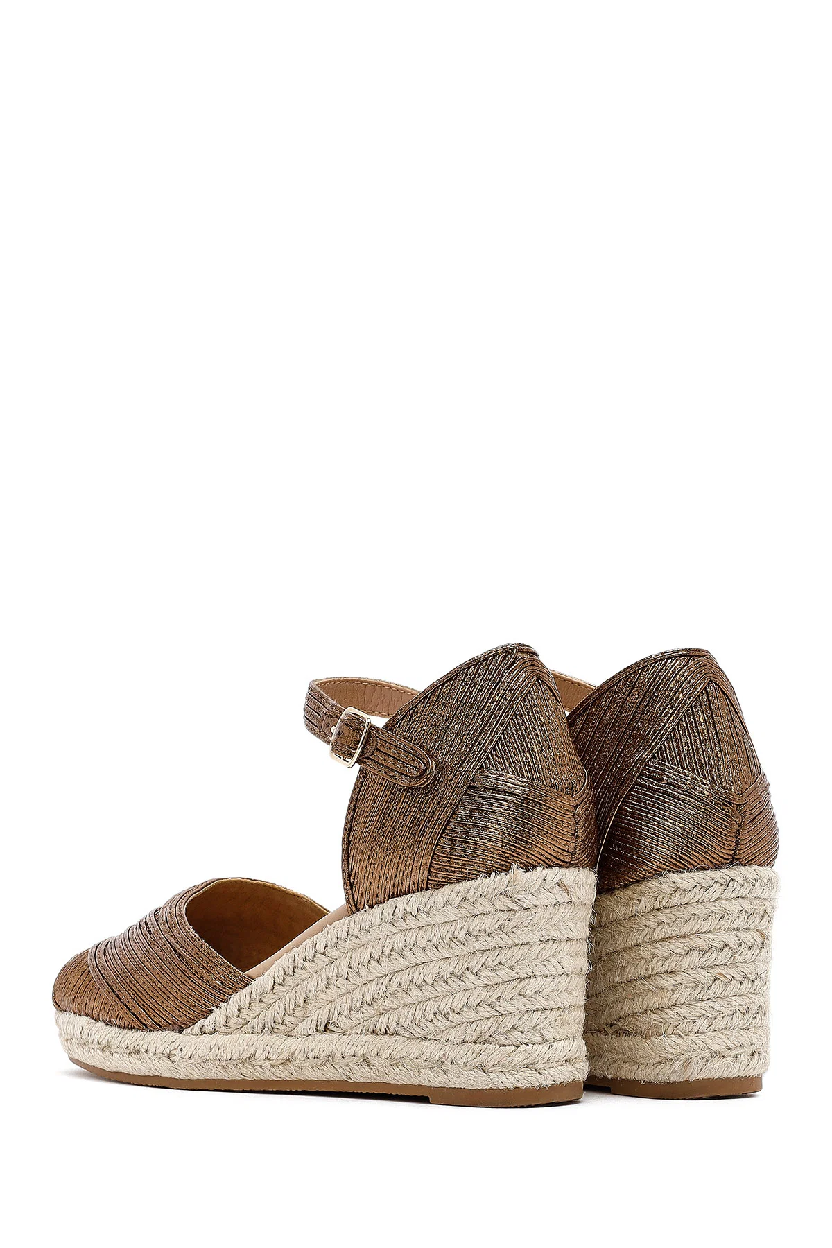 Kadın Bronz Bilekten Tokalı Metalik Dolgu Topuklu Espadril - Image 6