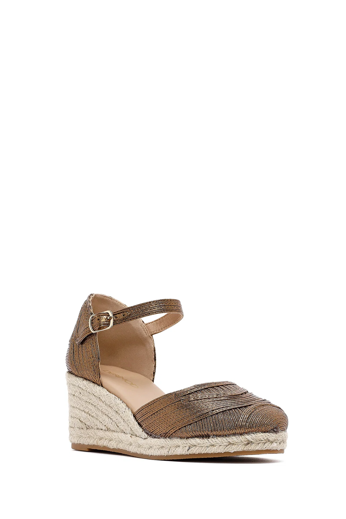 Kadın Bronz Bilekten Tokalı Metalik Dolgu Topuklu Espadril - Image 7