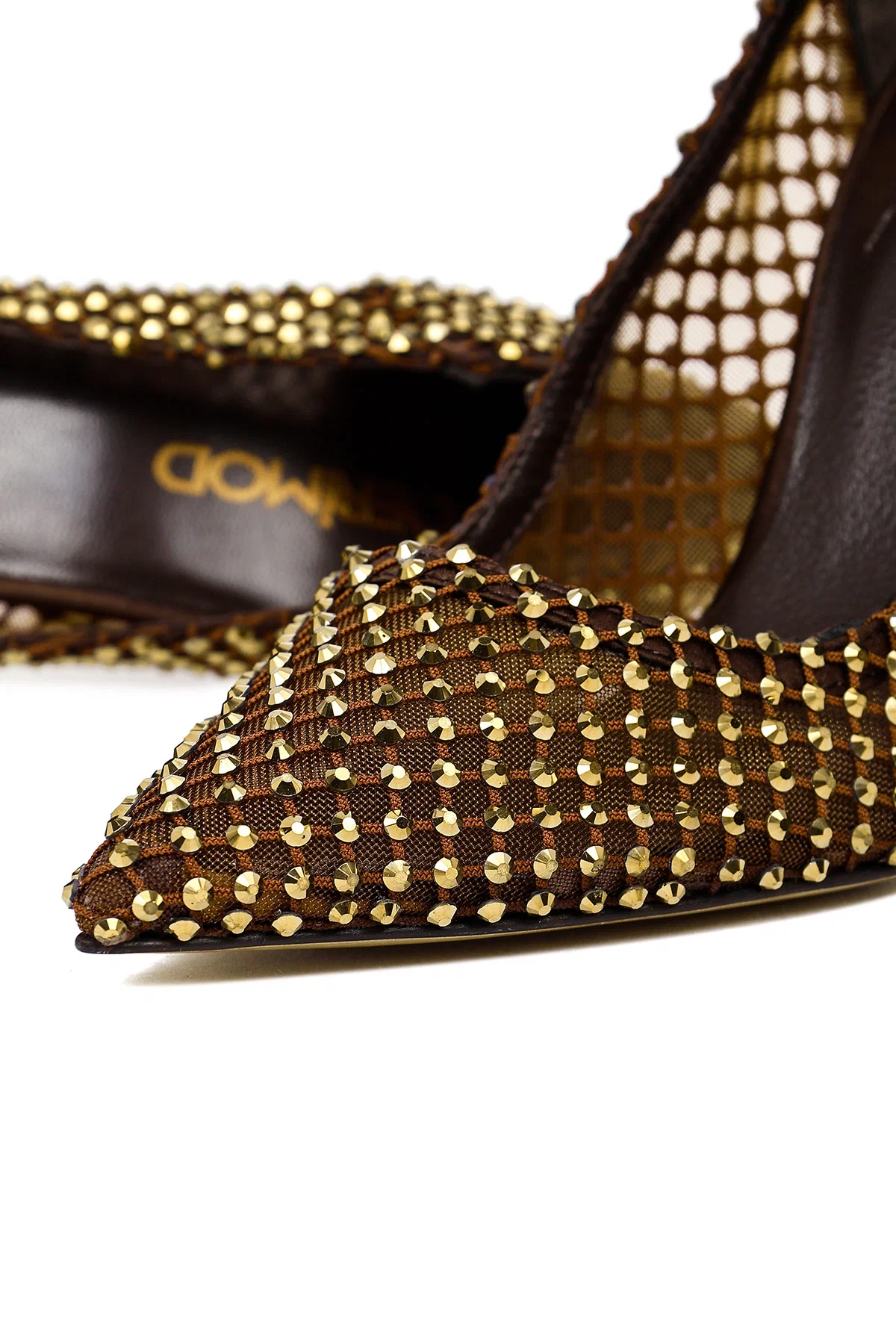 Kadın Bronz Taşlı Yüksek İnce Topuklu Deri Stiletto - Image 13