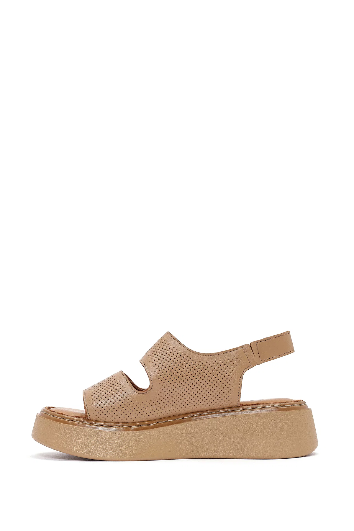 Kadın Camel Bantlı Kalın Tabanlı Deri Comfort Sandalet - Image 2