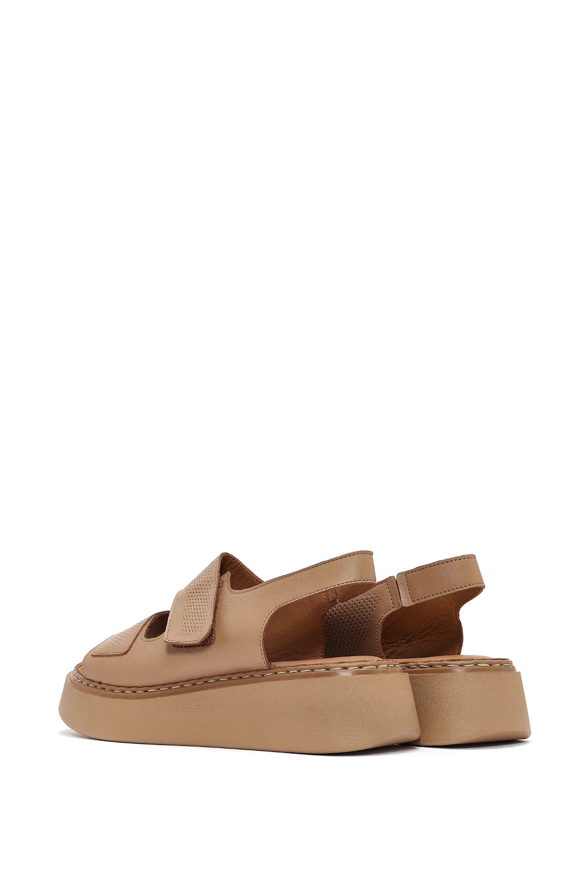 Kadın Camel Bantlı Kalın Tabanlı Deri Comfort Sandalet - Image 5