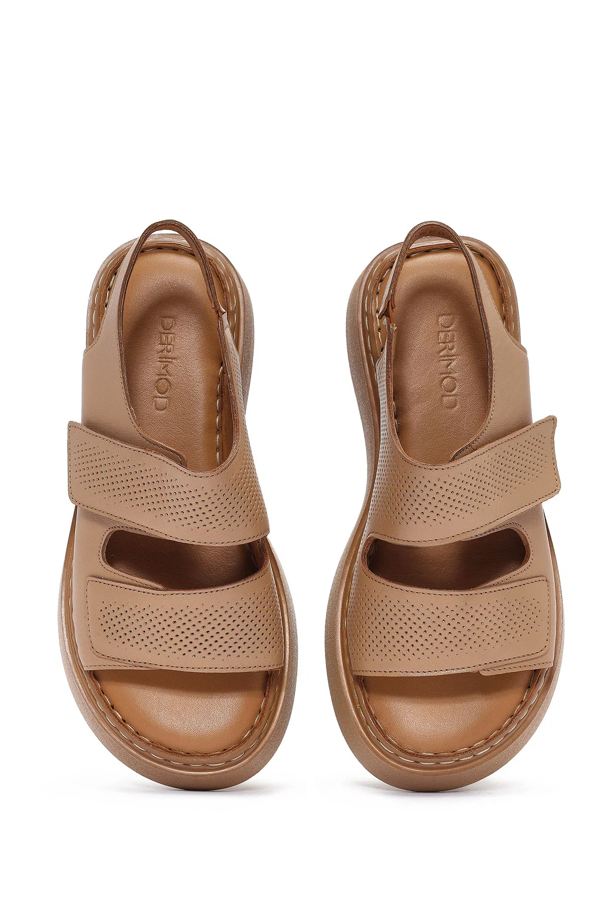 Kadın Camel Bantlı Kalın Tabanlı Deri Comfort Sandalet - Image 7
