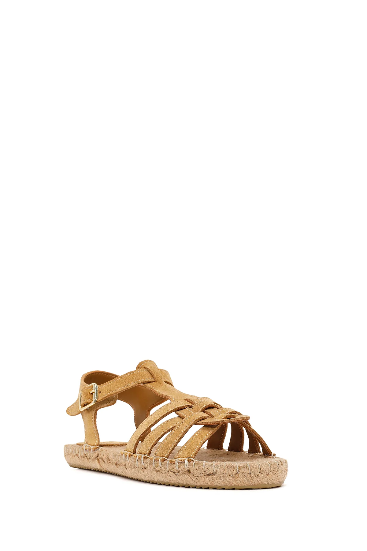 Kadın Camel Bilekten Tokalı Süet Deri Espadril Sandalet - Image 7