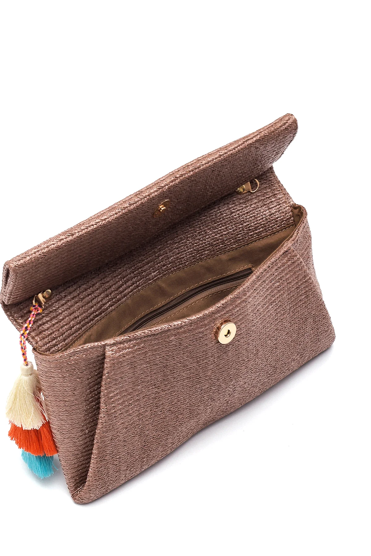 Kadın Camel Hasır Portföy Çanta - Image 6