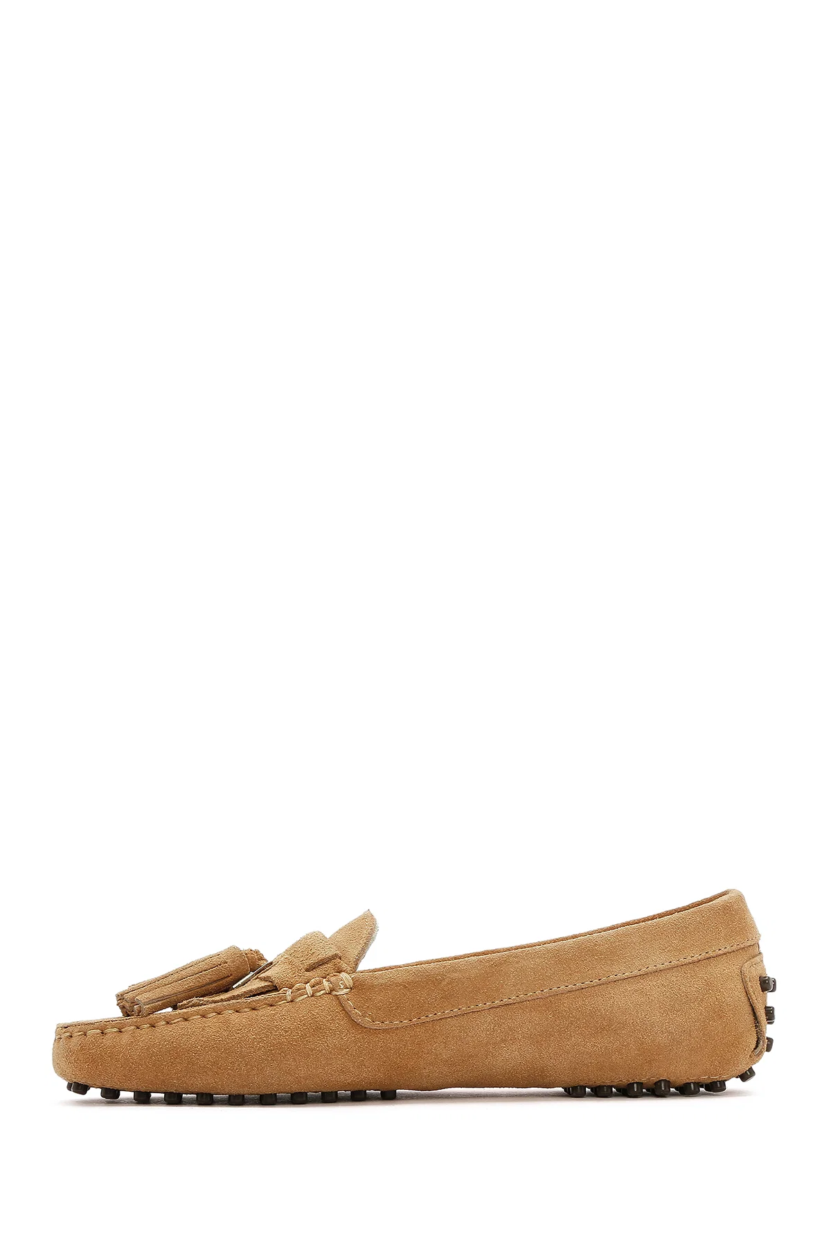 Kadın Camel Püsküllü Süet Deri Loafer - Image 2