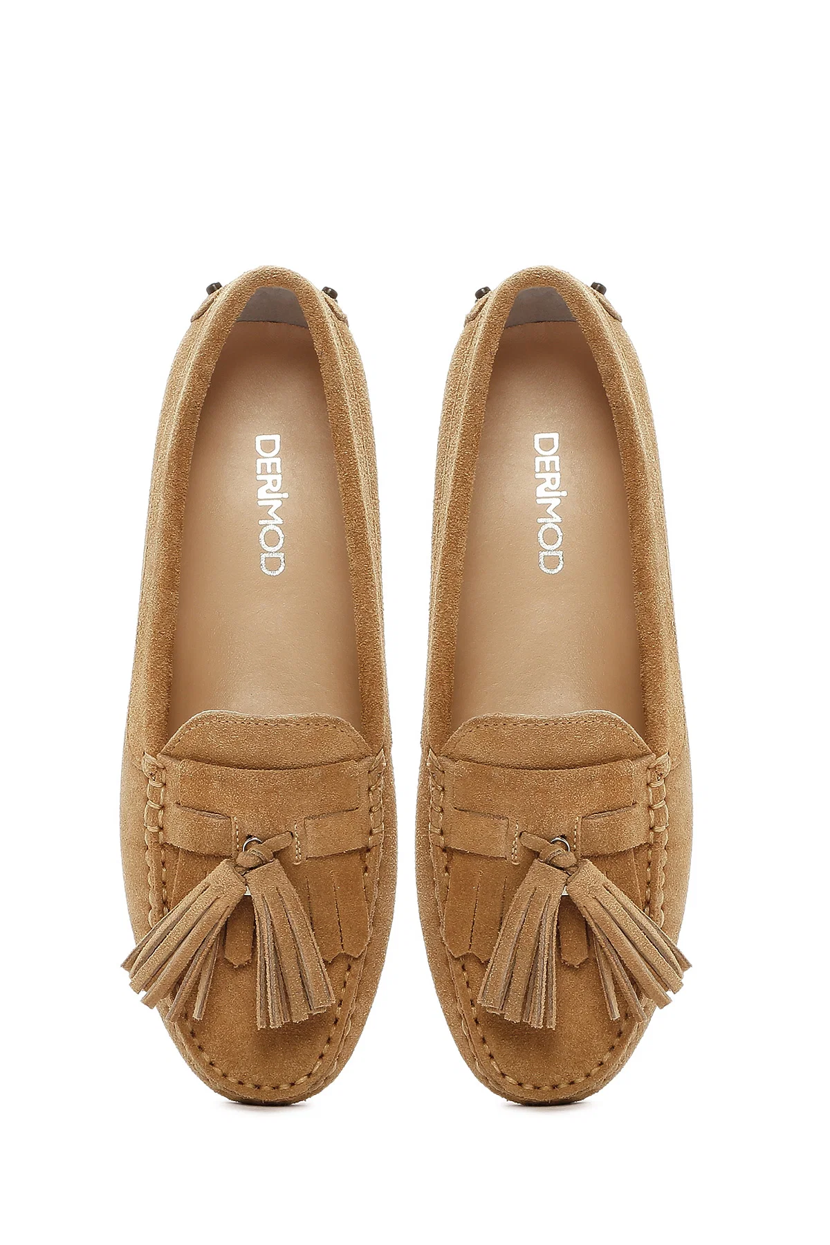 Kadın Camel Püsküllü Süet Deri Loafer - Image 7