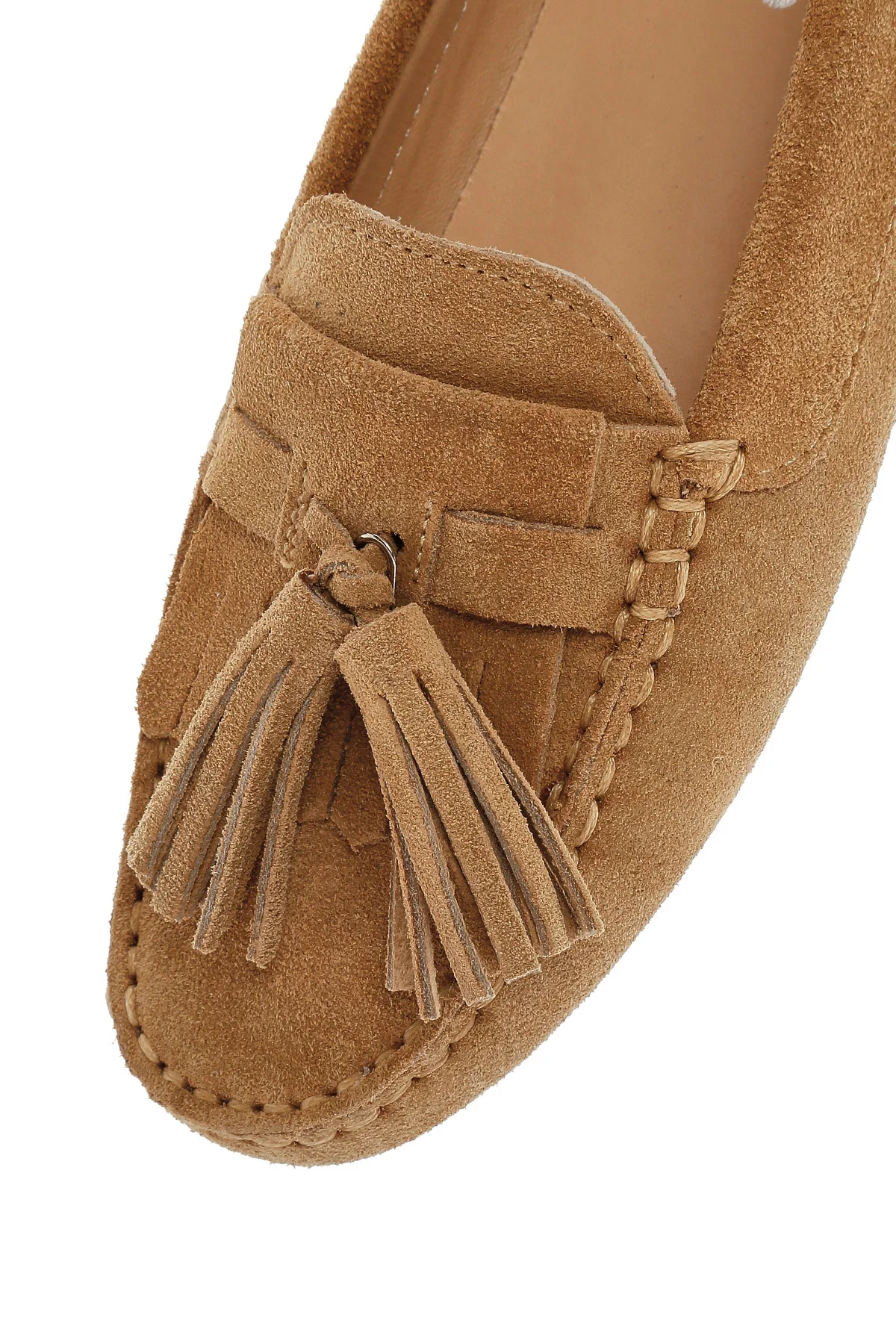 Kadın Camel Püsküllü Süet Deri Loafer - Image 9