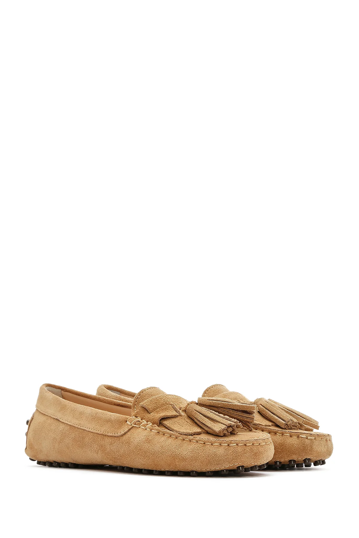 Kadın Camel Püsküllü Süet Deri Loafer - Image 2