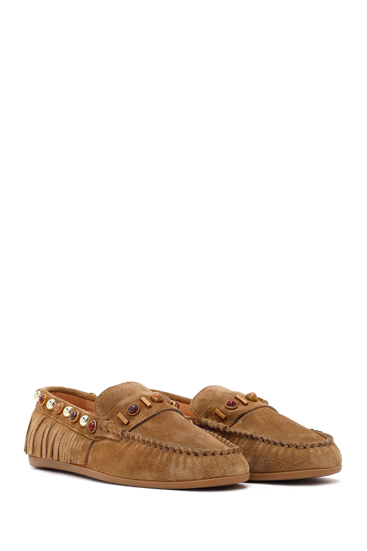 Kadın Camel Püsküllü Süet Deri Loafer - Image 2