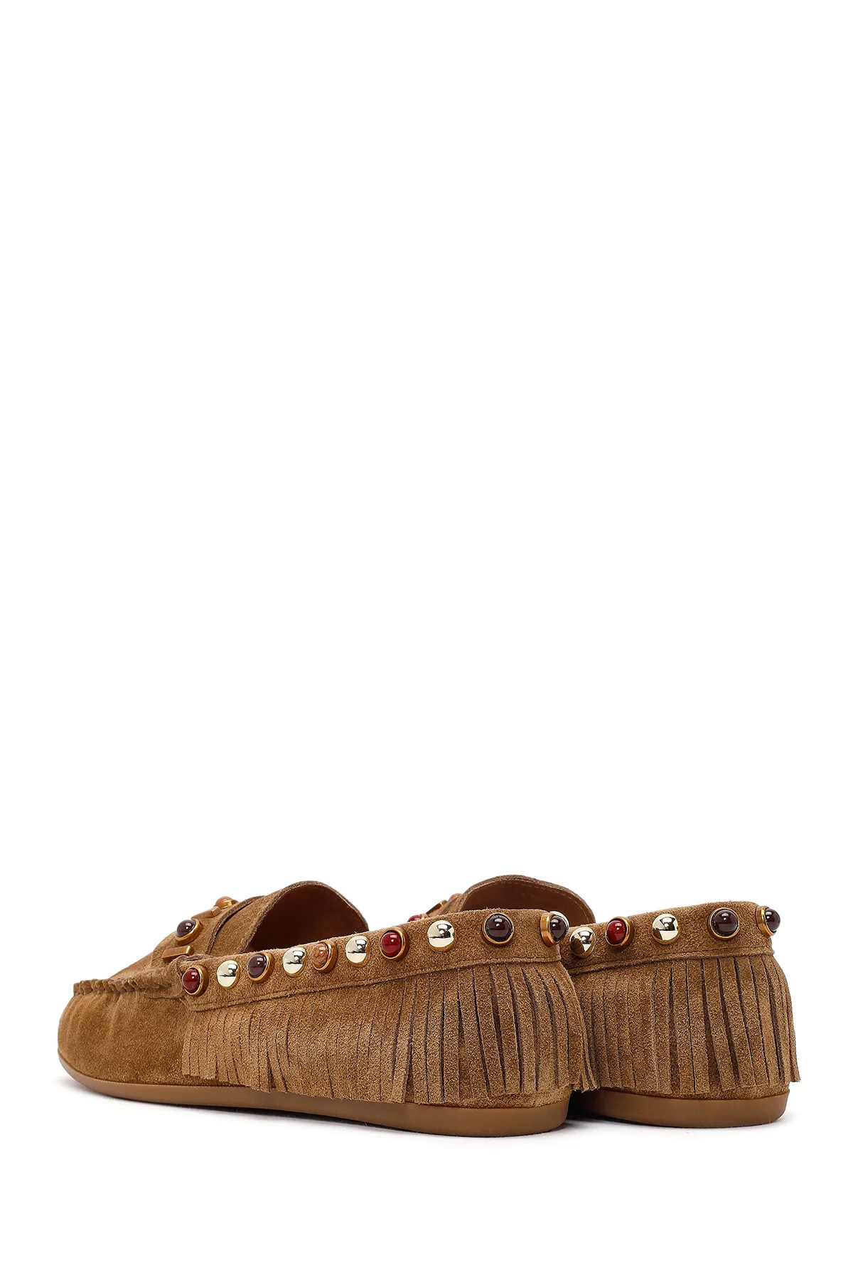 Kadın Camel Püsküllü Süet Deri Loafer - Image 6