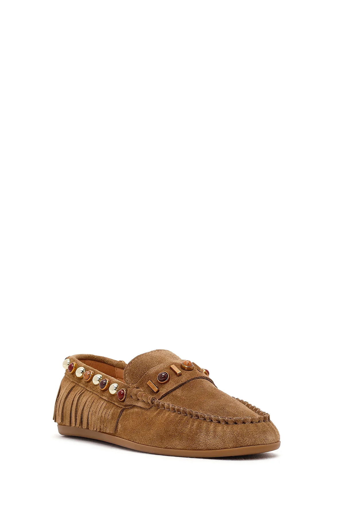 Kadın Camel Püsküllü Süet Deri Loafer - Image 7