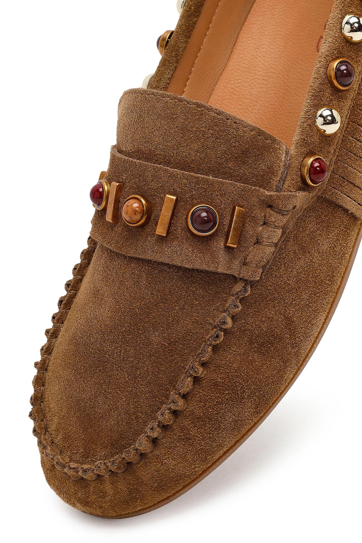 Kadın Camel Püsküllü Süet Deri Loafer - Image 9