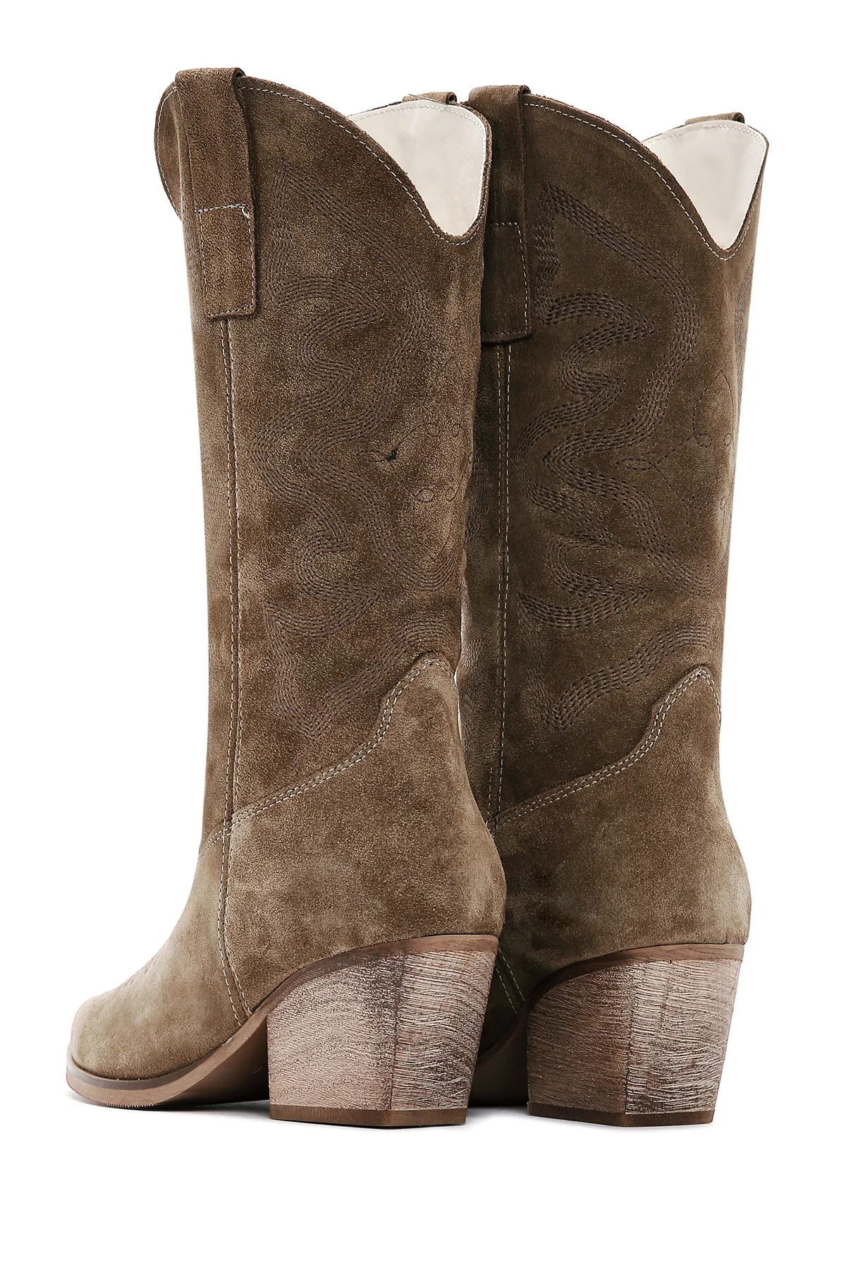Kadın Camel Süet Deri Kovboy Western Topuklu Çizme - Image 6