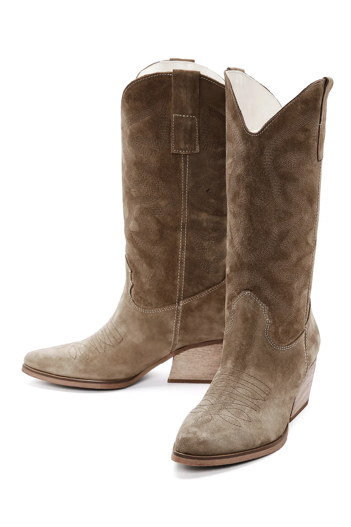 Kadın Camel Süet Deri Kovboy Western Topuklu Çizme - Image 7