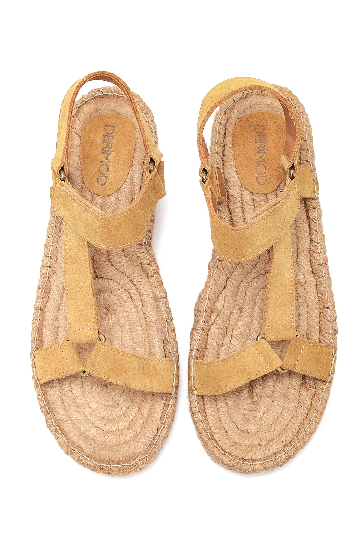 Kadın Camel Süet Hasır Taban Espadril Sandalet - Image 6