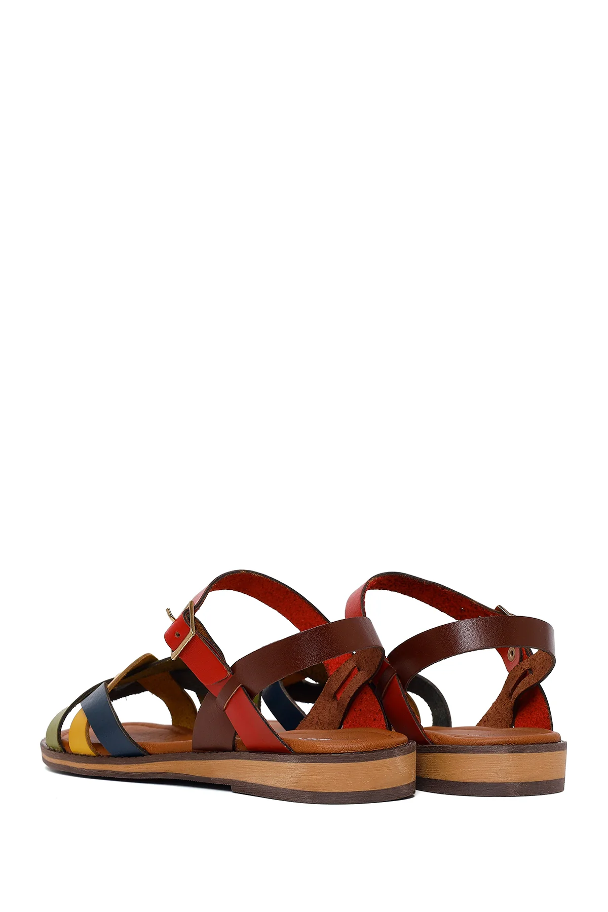 Kadın Çok Renkli Tokalı Deri Bodrum Sandalet - Image 6