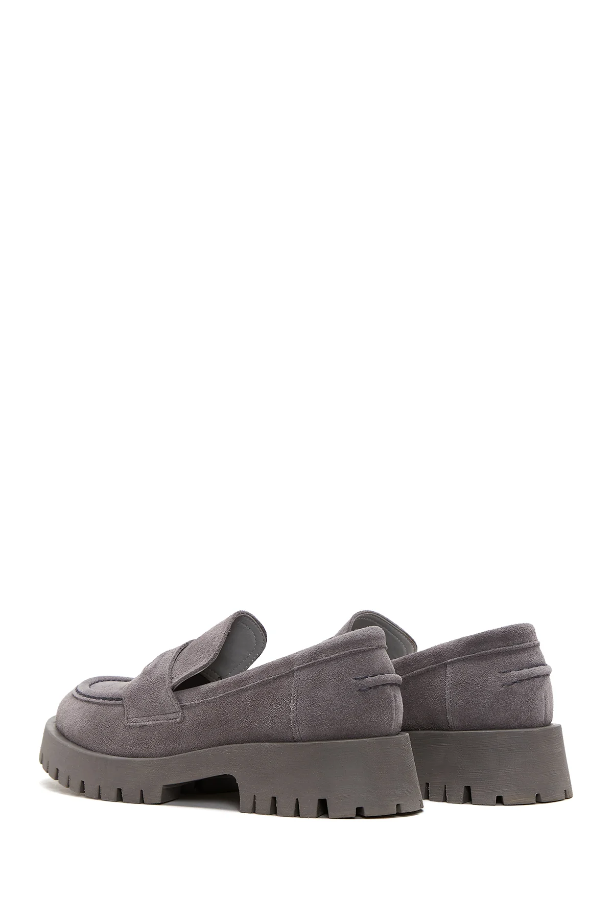 Kadın Gri Deri Süet Maskülen Loafer - Image 5