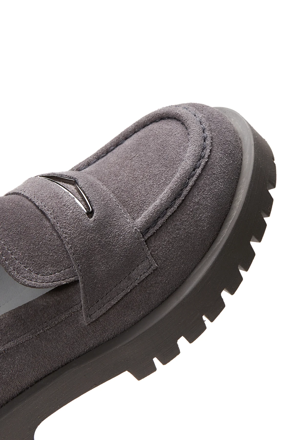 Kadın Gri Deri Süet Maskülen Loafer - Image 8