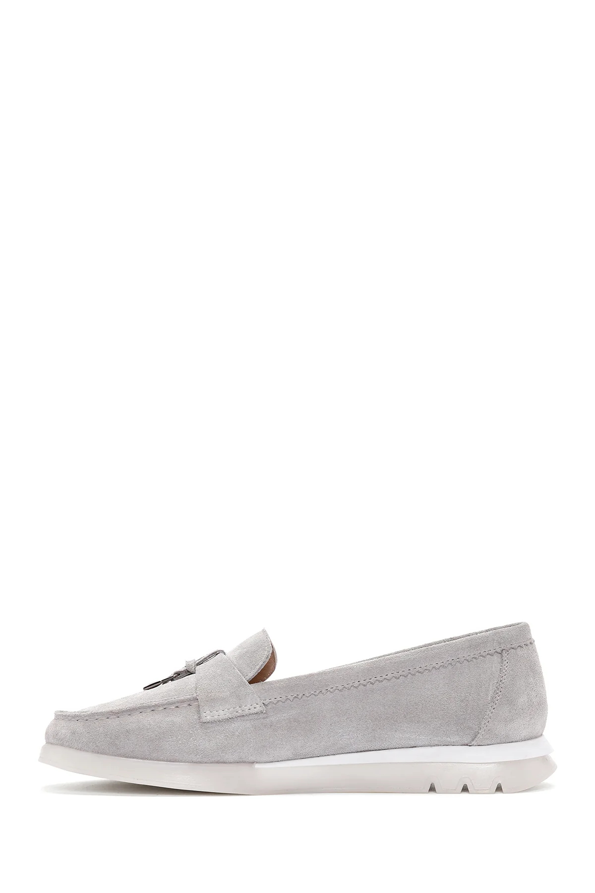 Kadın Gri Süet Deri Comfort Loafer - Image 2