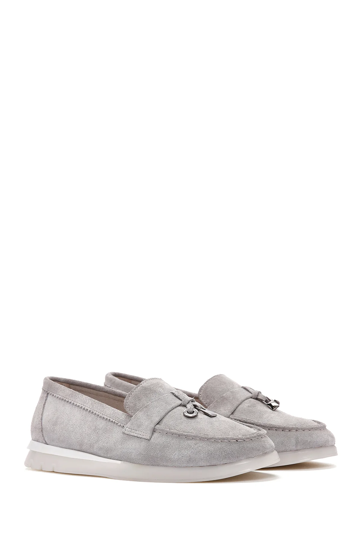Kadın Gri Süet Deri Comfort Loafer - Image 3