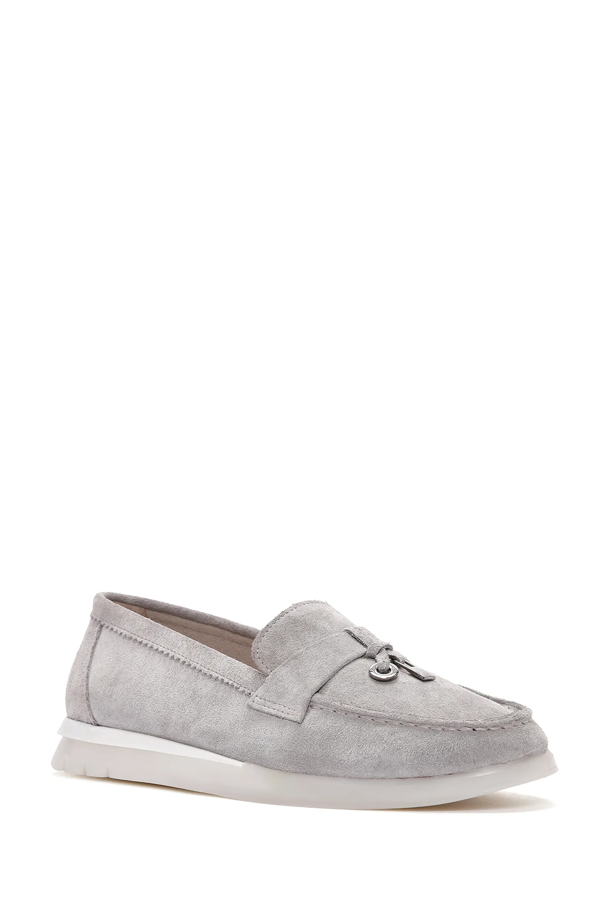 Kadın Gri Süet Deri Comfort Loafer - Image 6