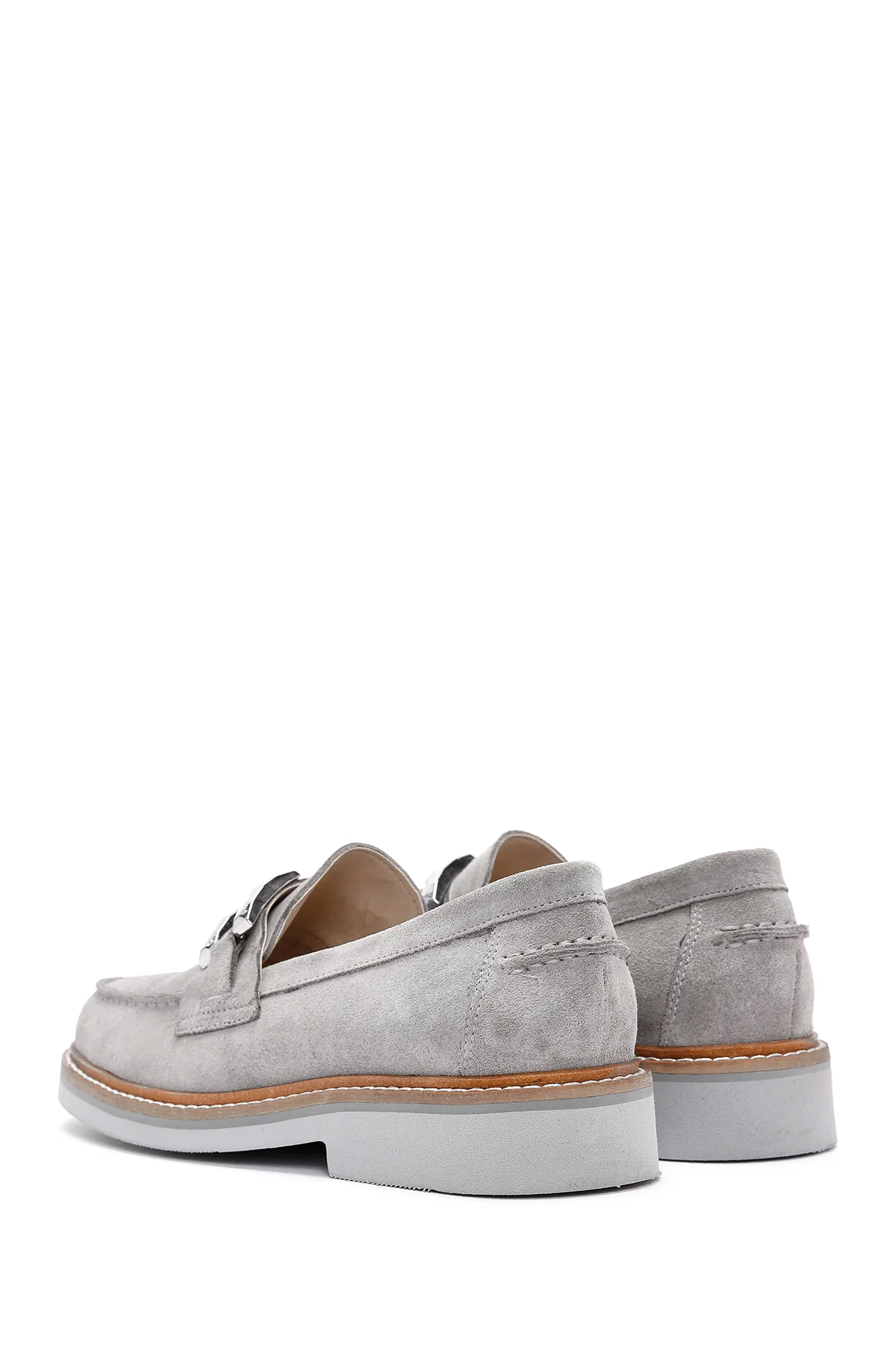 Kadın Gri Süet Deri Maskülen Loafer - Image 5