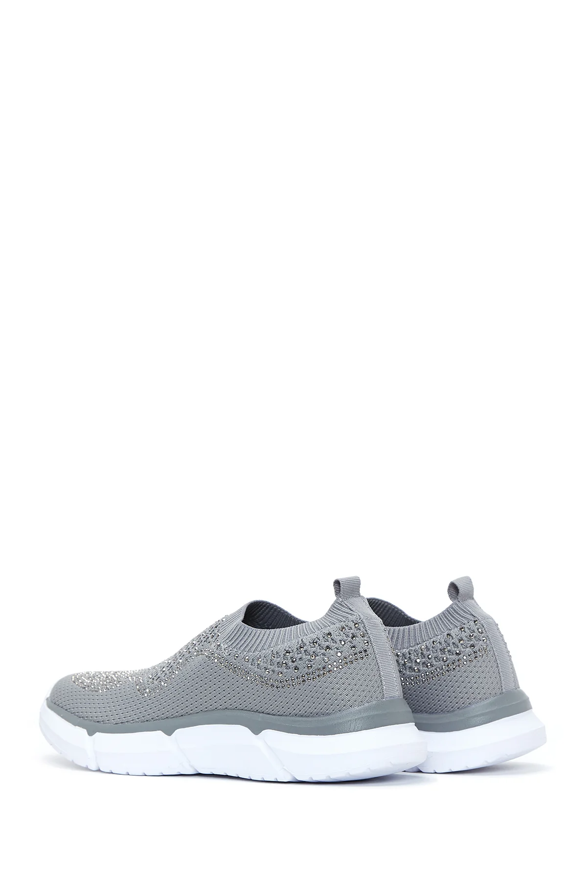 Kadın Gri Taşlı Kumaş Sneaker - Image 5
