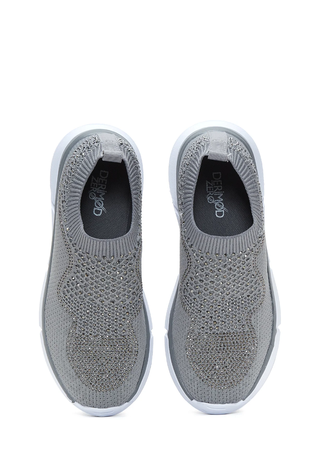 Kadın Gri Taşlı Kumaş Sneaker - Image 6