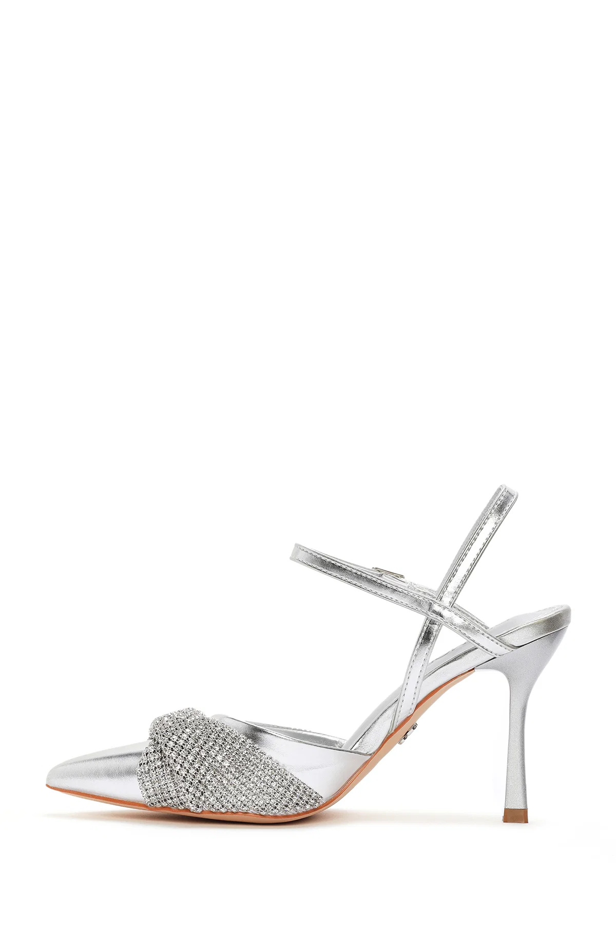 Kadın Gümüş Arkası Açık Yüksek Topuklu Taşlı Stiletto - Image 3