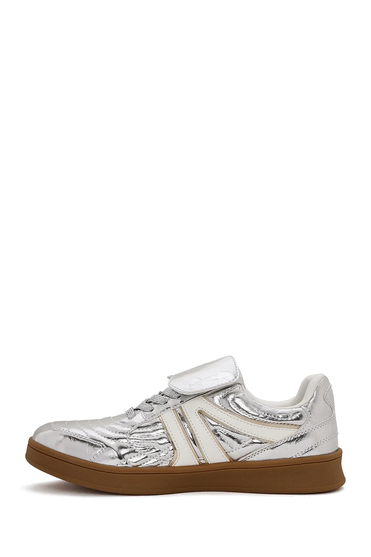 Kadın Gümüş Bağcıklı Metalik Sneaker - Image 2