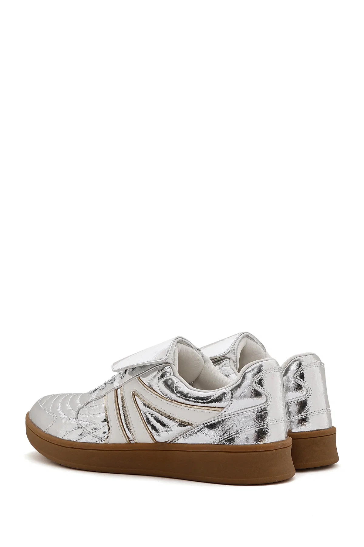 Kadın Gümüş Bağcıklı Metalik Sneaker - Image 5