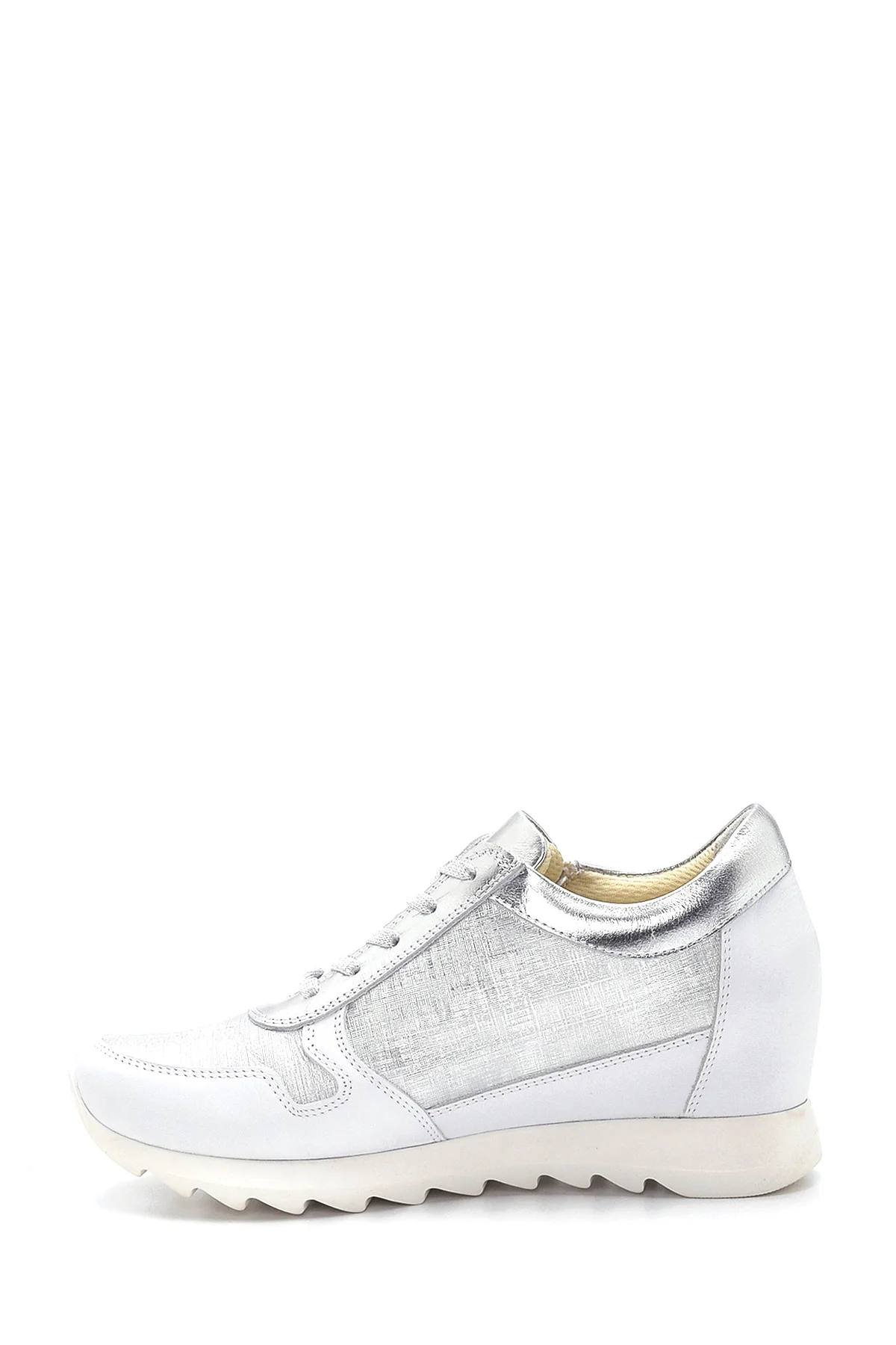 Kadın Gümüş Deri Dolgu Topuk Sneaker - Image 2