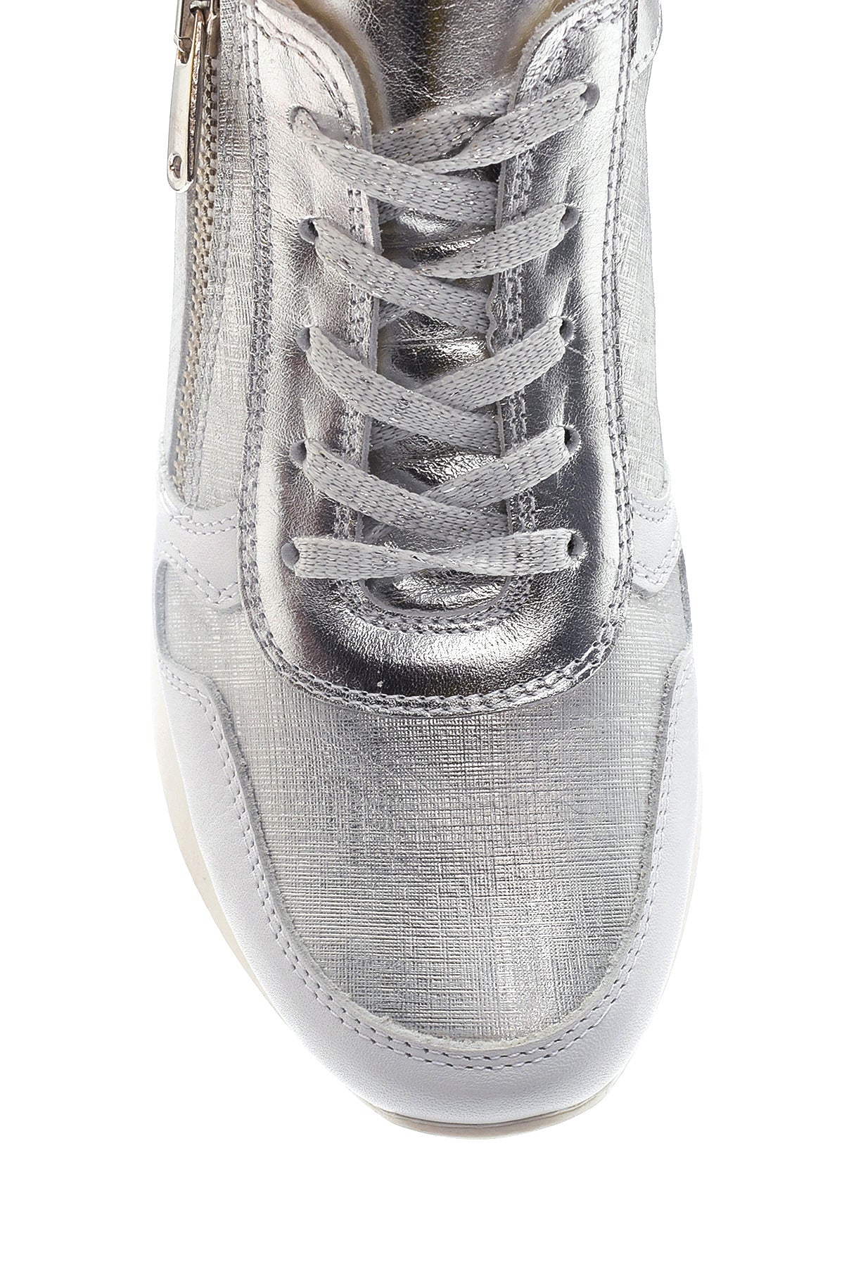 Kadın Gümüş Deri Dolgu Topuk Sneaker - Image 5