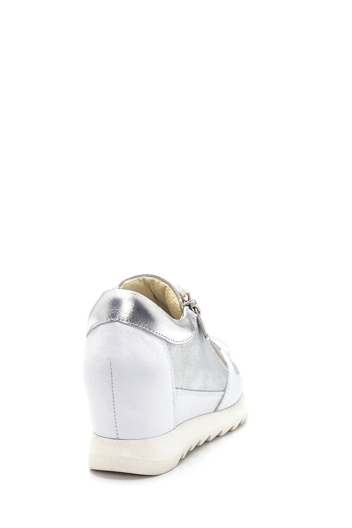 Kadın Gümüş Deri Dolgu Topuk Sneaker - Image 6