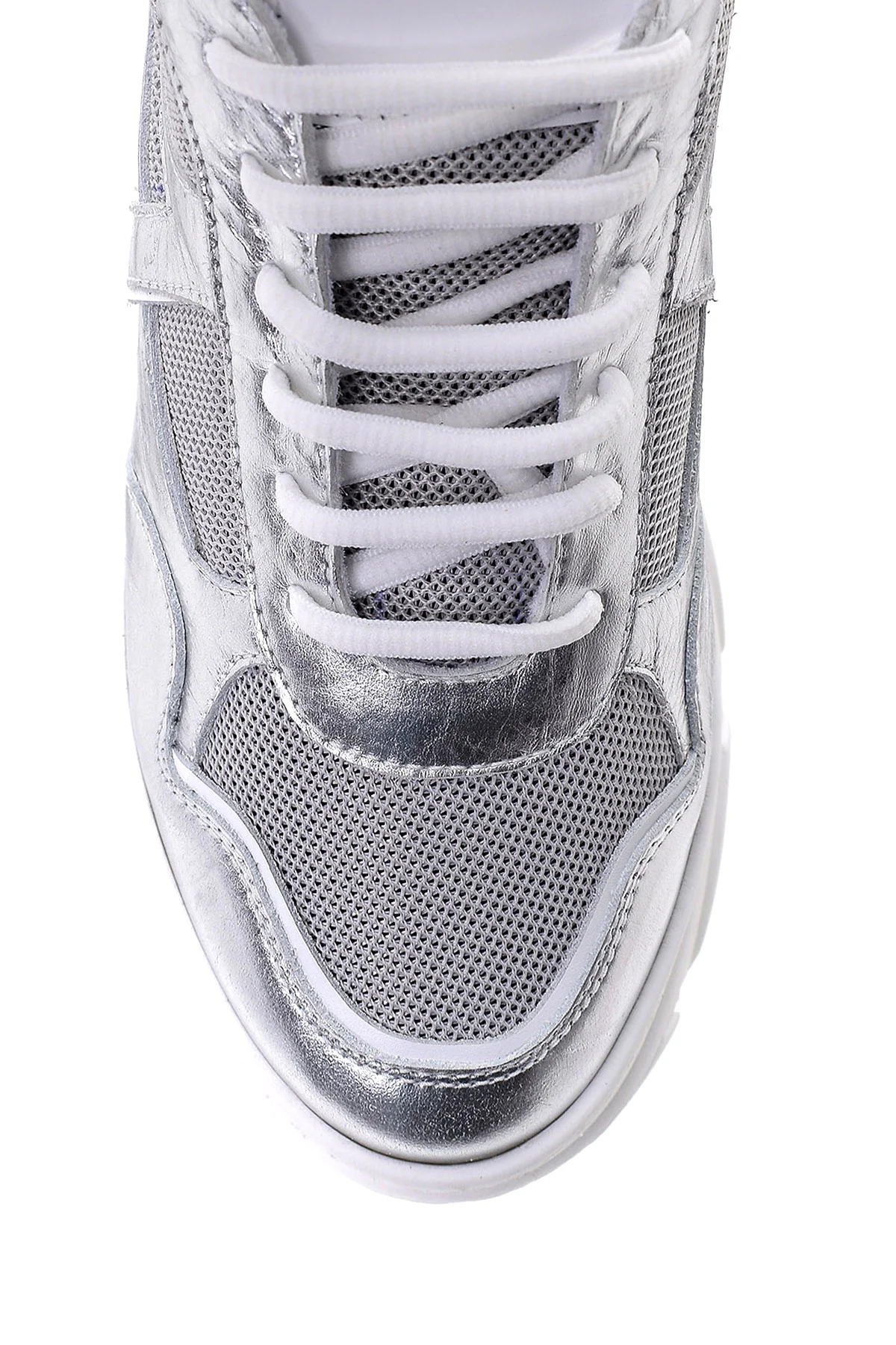 Kadın Gümüş Deri Sneaker - Image 6