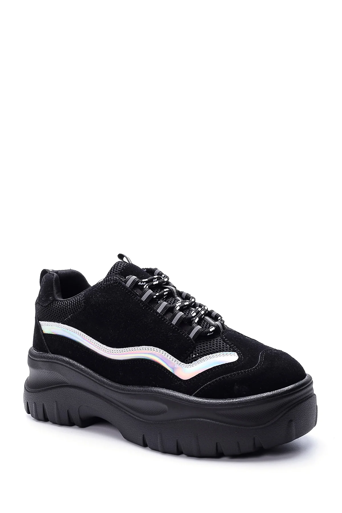 Kadın Gümüş Detaylı Süet Sneaker - Image 2