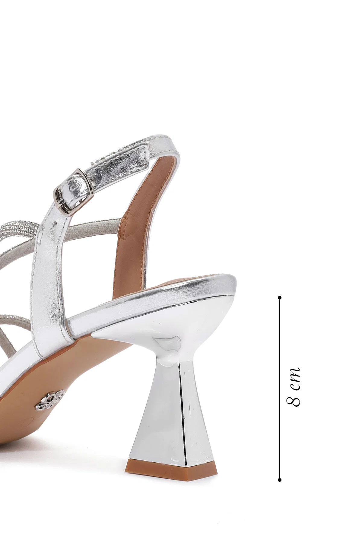Kadın Gümüş Taşlı İnce Topuklu Sandalet - Image 2