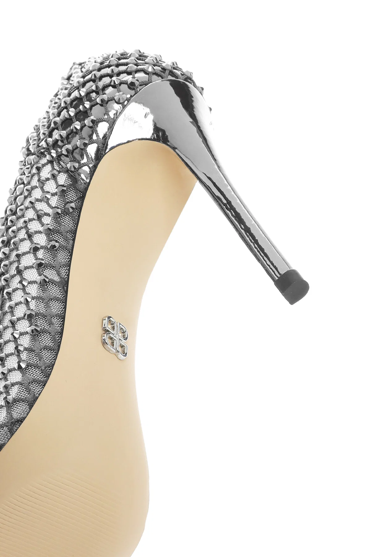 Kadın Gümüş Taşlı Yüksek İnce Topuklu Deri Stiletto - Image 10