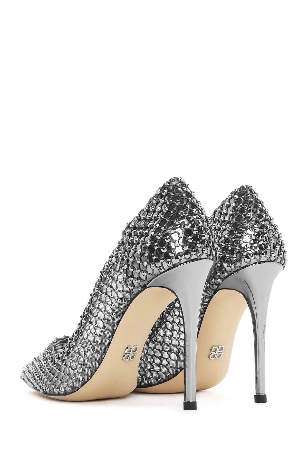 Kadın Gümüş Taşlı Yüksek İnce Topuklu Deri Stiletto - Image 7